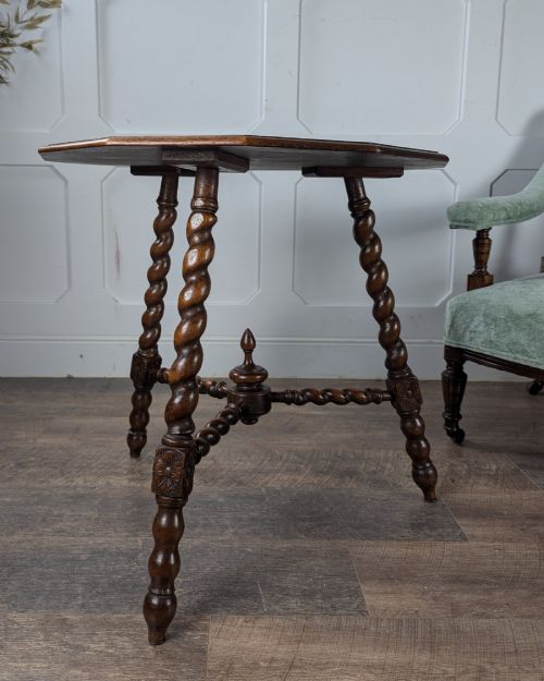 Late Victorian Carved Solid Oak Barley Twist Side Table