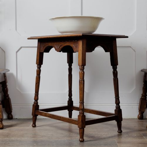 Late Victorian / Early 20th-Century Solid Oak Carved Side Table
