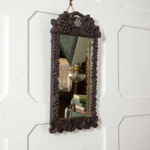 19th-Century Carved Oak Darkwood Mirror