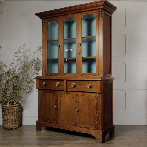 Late Victorian Stripped Pitch Pine Glazed Cupboard
