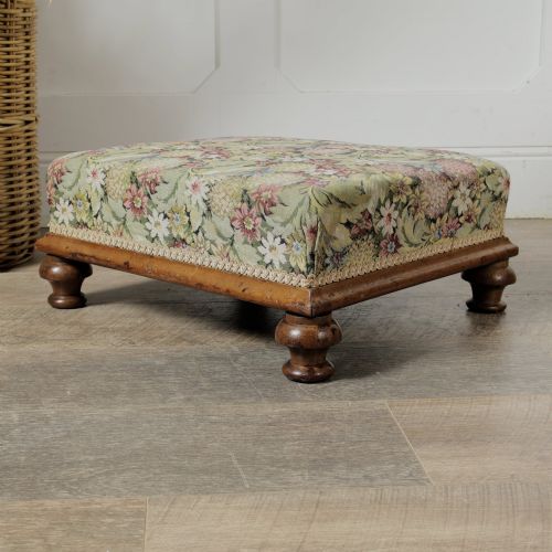 Victorian Floral Tapestry Mahogany Footstool