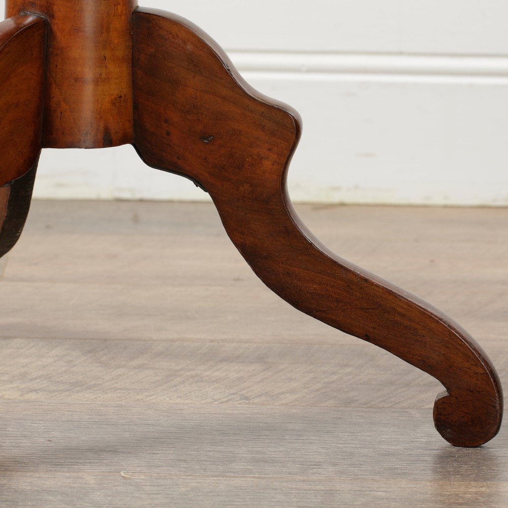 A Victorian mahogany pedestal table featuring a square top with a drawer, a central bobbin-turned stem, and a carved tripod base. View V