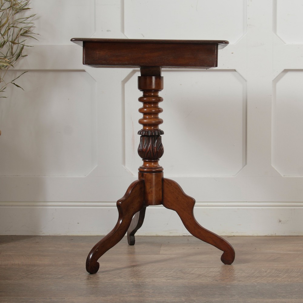 A Victorian mahogany pedestal table featuring a square top with a drawer, a central bobbin-turned stem, and a carved tripod base. View XIII
