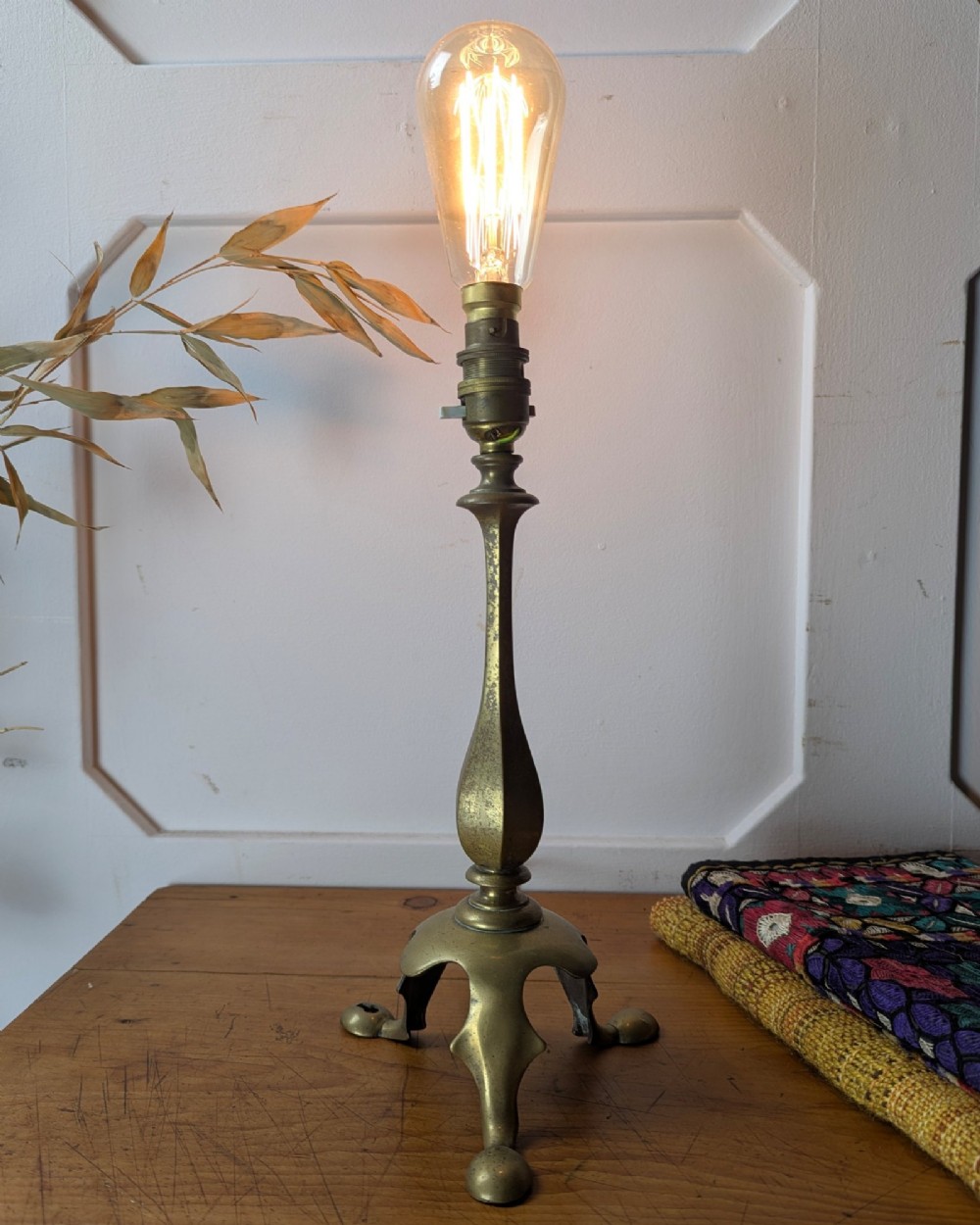 GLC Brass Table Or Wall Lamp Of Hexagonal Baluster Form