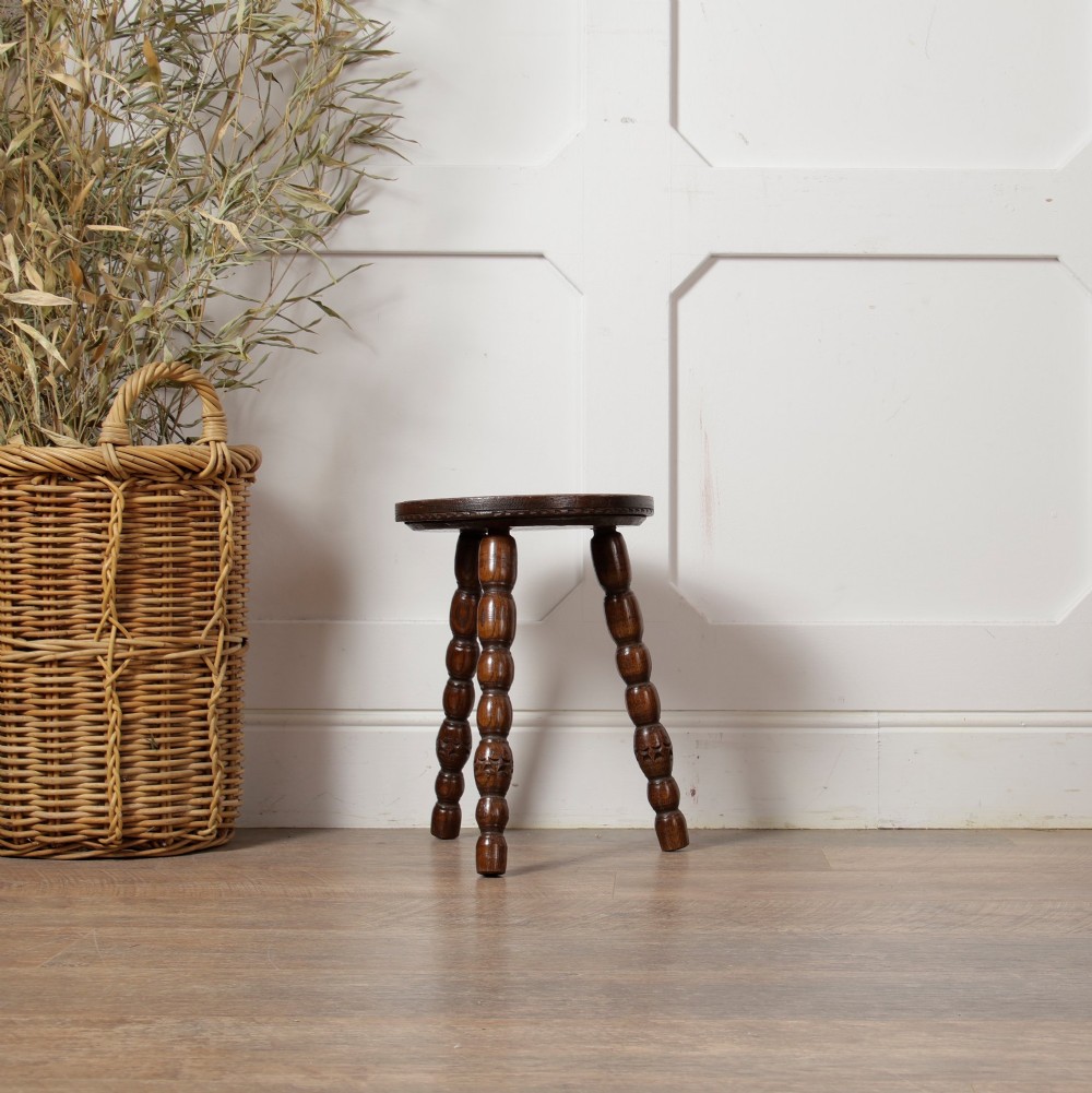 Early 20th-Century Carved Oak Milking Stool