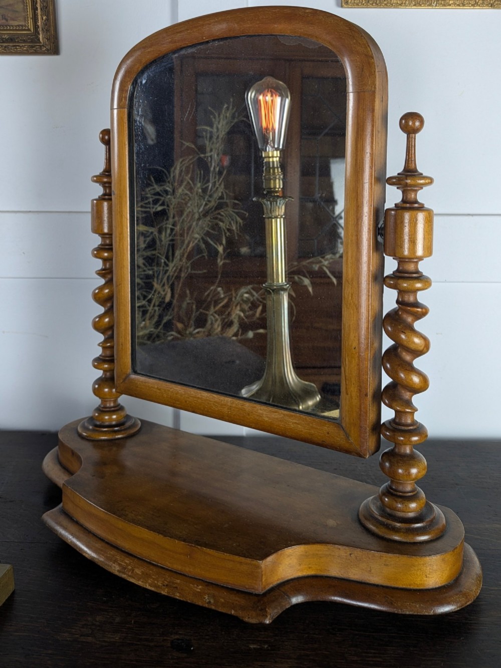Victorian Satinwood Barley Twist Toilet Mirror With Mercury Glass Plate