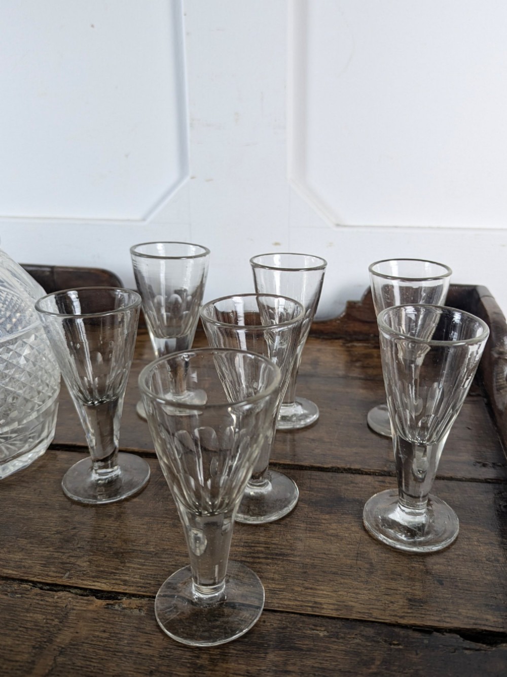 Set Of Seven Victorian thumb-Cut Sherry Flutes