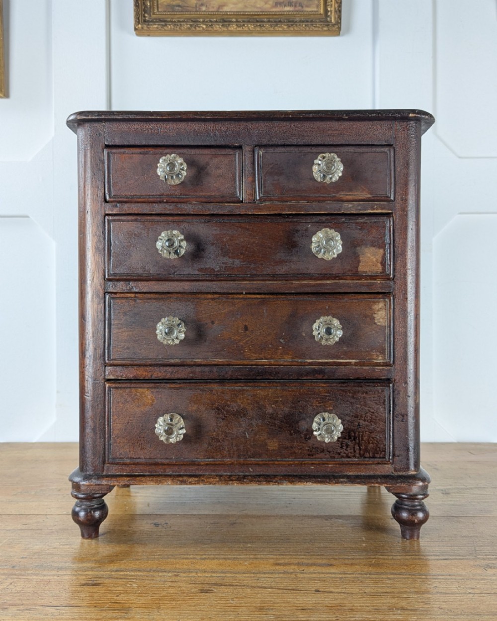 Victorian Miniature Apprentice Chest Of Drawers On Turned Feet