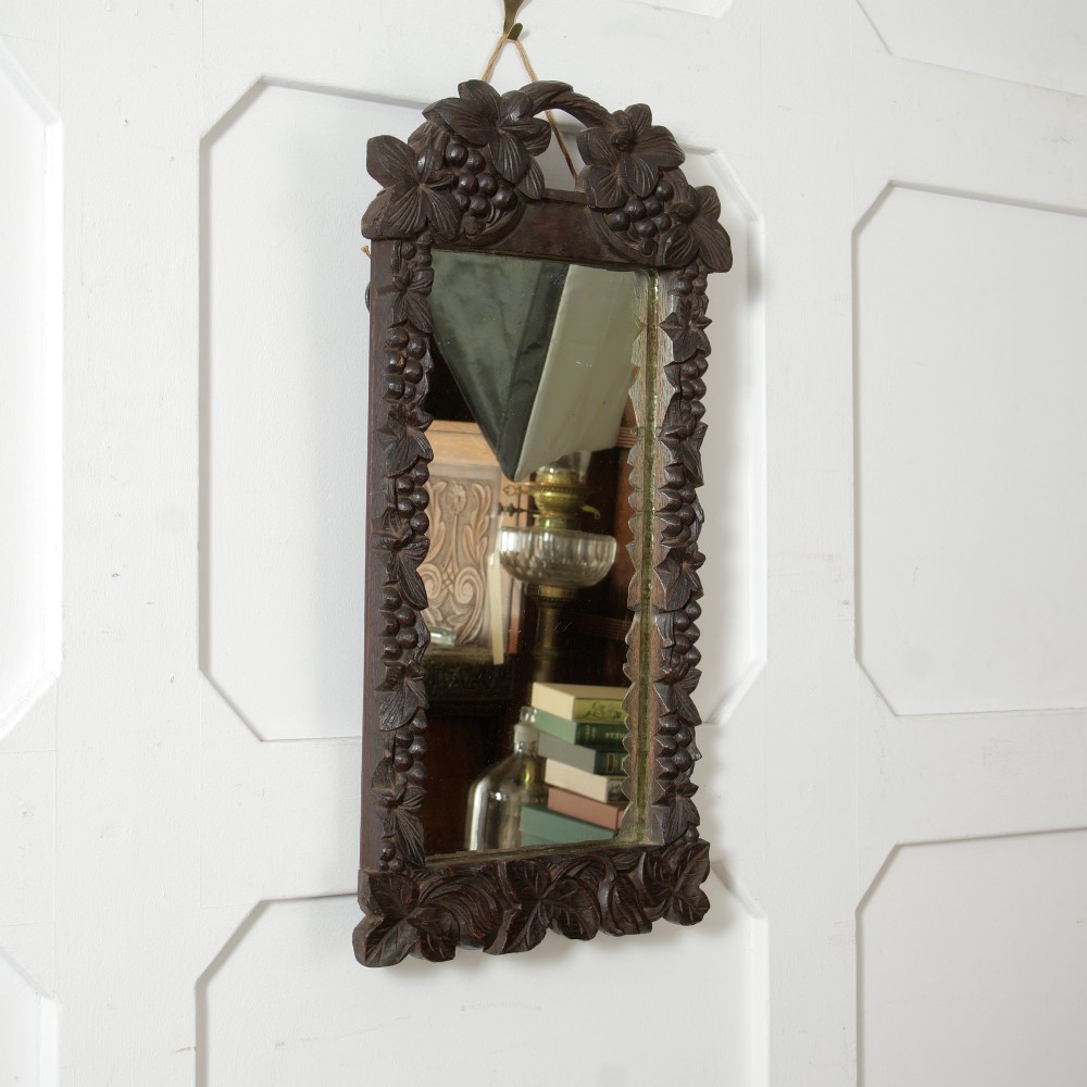 19th-Century Carved Oak Darkwood Mirror