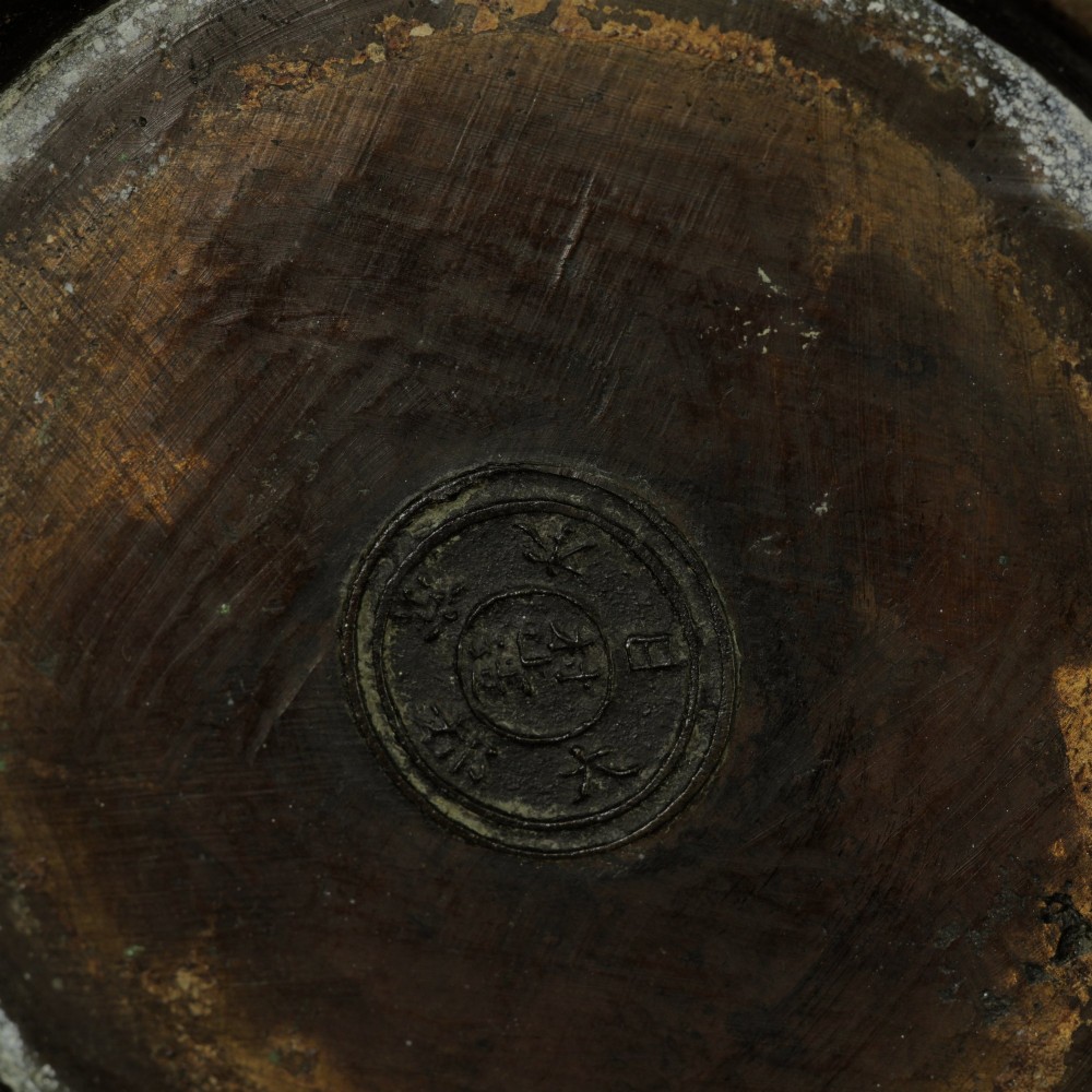 A dark brown patinated bronze vase featuring relief-carved bird motifs, flared neck, and twin dragon handles. View VIII
