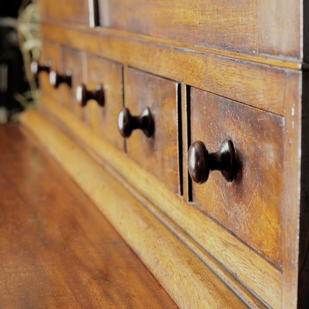 A two-tier Victorian mahogany chiffonier bookcase with arched glass double doors on the upper section and panelled cupboard doors on the lower base. View II