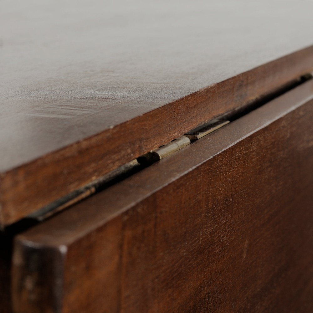 A Victorian mahogany drop-leaf table featuring a single hinged flap, turned legs, and small wheel castors. View VII