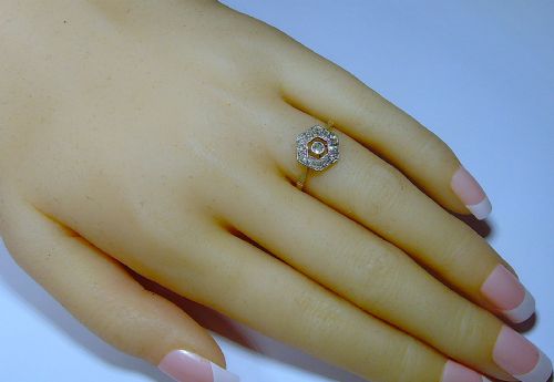 ANTIQUE ART DECO 18 CT YELLOW GOLD PLATINUM DIAMOND RING - ADDITIONAL PHOTO 2