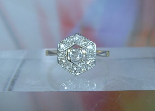 ANTIQUE ART DECO 18 CT YELLOW GOLD PLATINUM DIAMOND RING - ADDITIONAL PHOTO 3