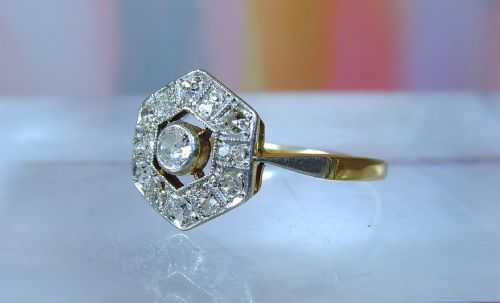 ANTIQUE ART DECO 18 CT YELLOW GOLD PLATINUM DIAMOND RING - ADDITIONAL PHOTO 4