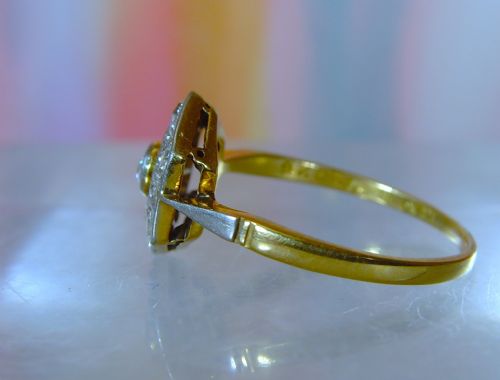 ANTIQUE ART DECO 18 CT YELLOW GOLD PLATINUM DIAMOND RING - ADDITIONAL PHOTO 5