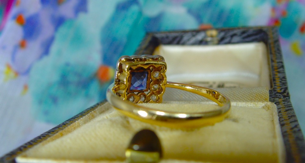 Antique Art Deco 18 ct white gold & Platinum Diamond and Sapphire Ring View III