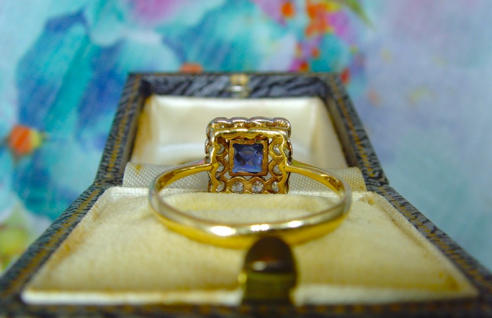 Antique Art Deco 18 ct white gold & Platinum Diamond and Sapphire Ring View IX