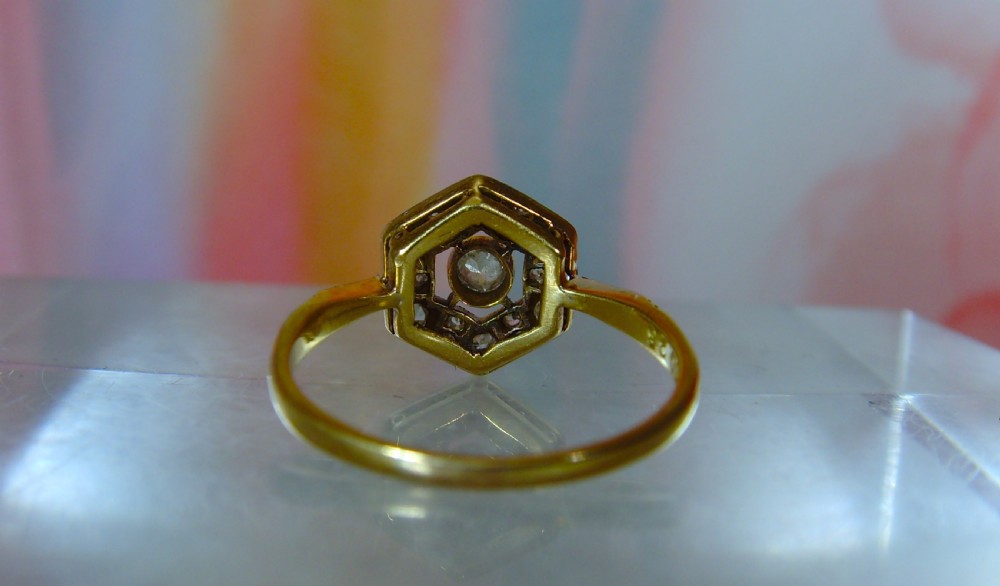 Antique Art Deco 18 ct yellow gold & Platinum Diamond Ring View VII