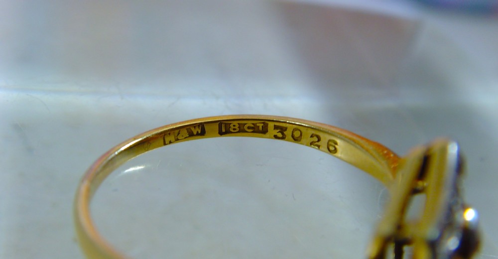 Antique Art Deco 18 ct yellow gold & Platinum Diamond Ring View VIII