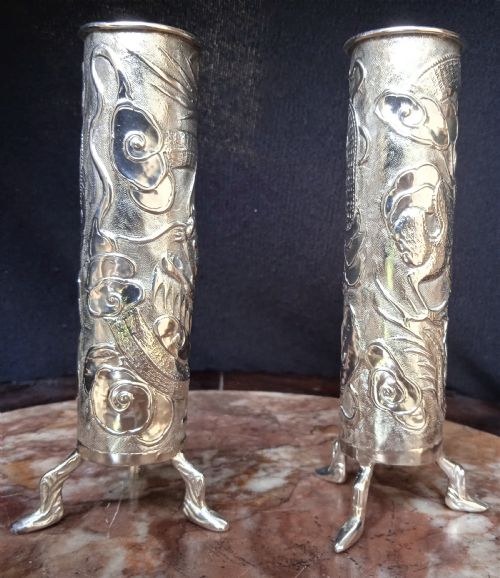 RARE WANG HING CHINESE SILVER SPILL VASES