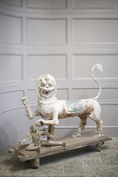 19th Century Carved Wood Indian Temple Lion