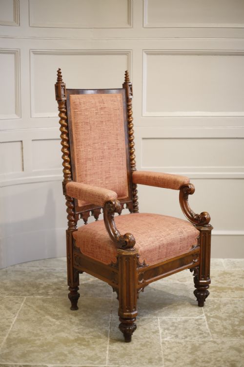 19th Century Puginesque Gothic Throne Chair