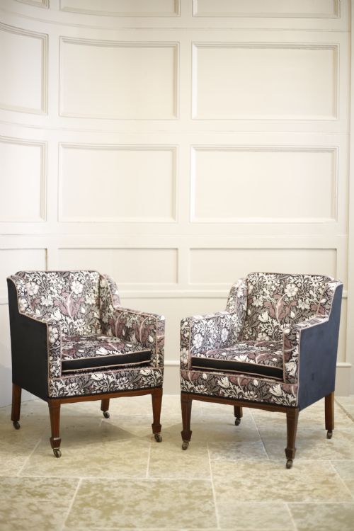 Pair of Square Sided Inlaid Edwardian Armchairs