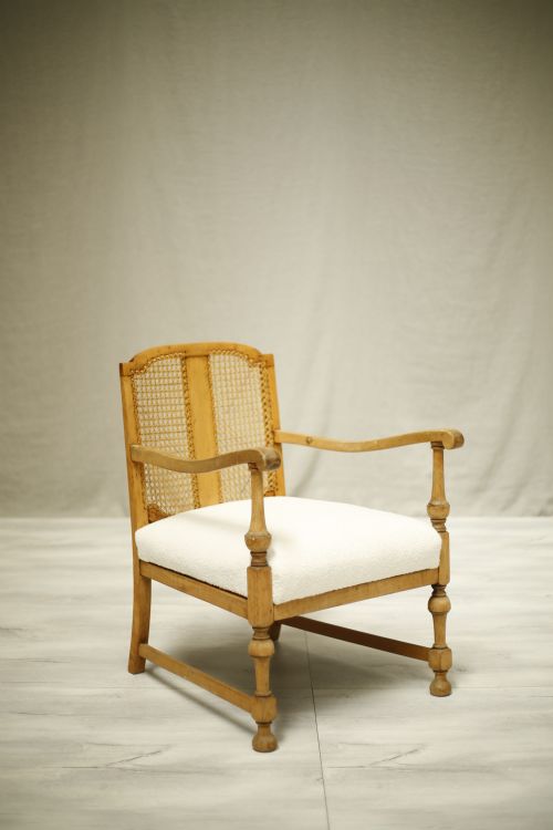 Early 20th Century Bleached Frame and Rattan Chair