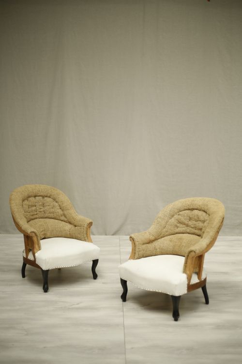 Pair of Napoleon III Curved Back Armchairs- Large