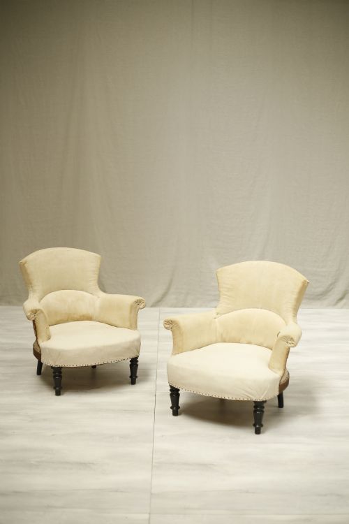 Pair of Napoleon III Wide Armed Armchairs