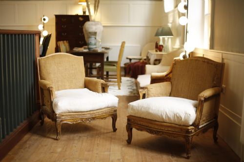 fig 1. Pair of c.1900 Carved frame French armchairs