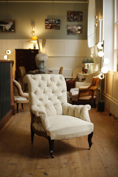 Napoleon III Scroll Backed Buttoned Armchair