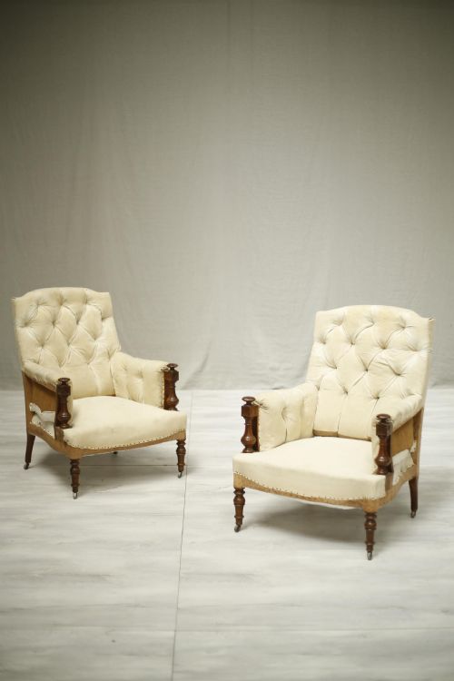 Pair of French Armchairs with Mahogany Frames