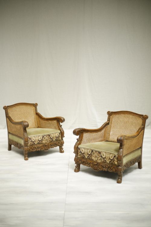 Pair of Early 20th Century Bergere Lounge Chairs