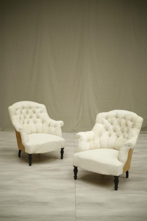 Pair of Napoleon III Button Shield Back Armchairs