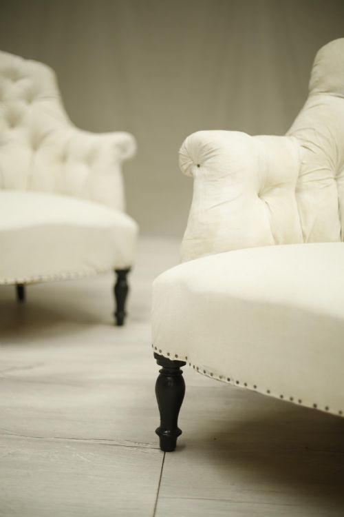 fig 1. Pair of Napoleon III button shield back armchairs