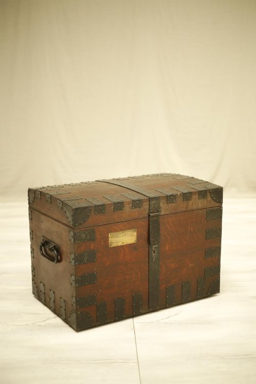 19th Century English Oak Iron Banded Silver Trunk