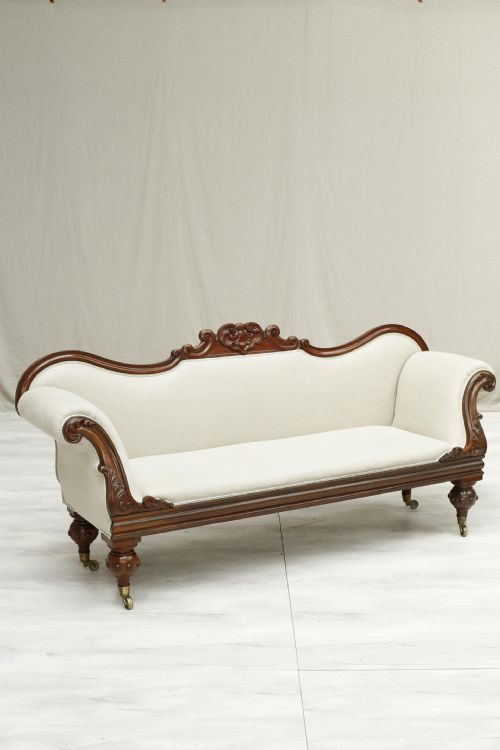 English Regency Mahogany Sofa Upholstered in Linen