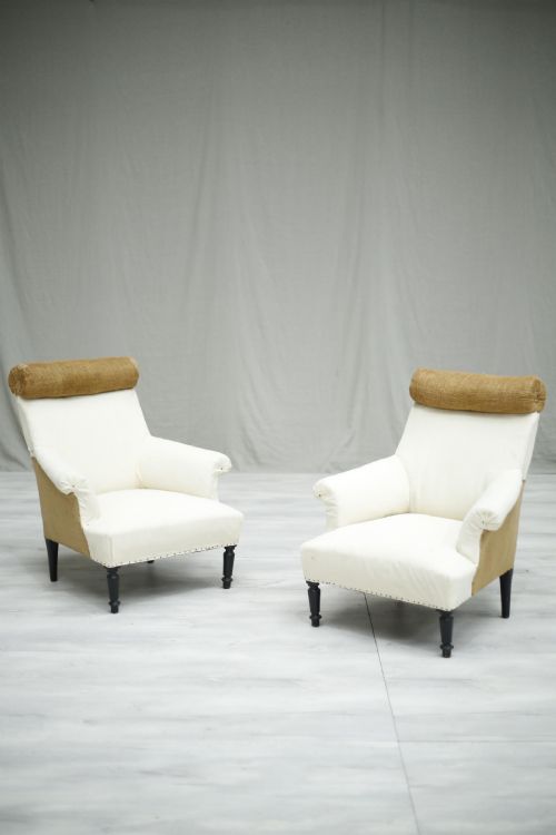 Antique Napoleon III French Roll Backed Armchairs