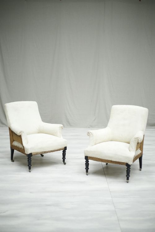Pair of Napoleon III French Square Backed Armchairs