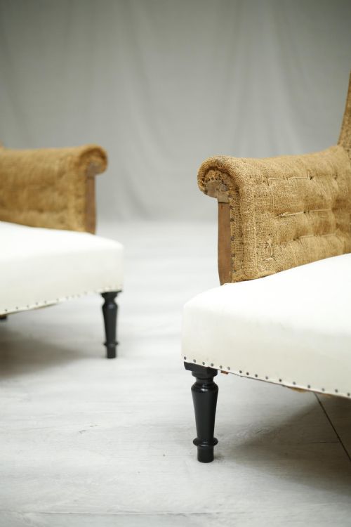 fig 1. Pair of Napoleon III hessian square back armchairs