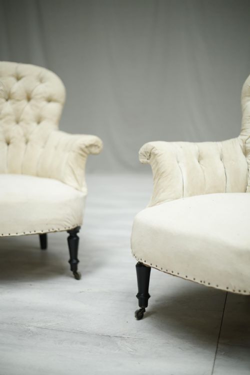 fig 1. Pair of Napoleon III French buttoned spoon back armchairs