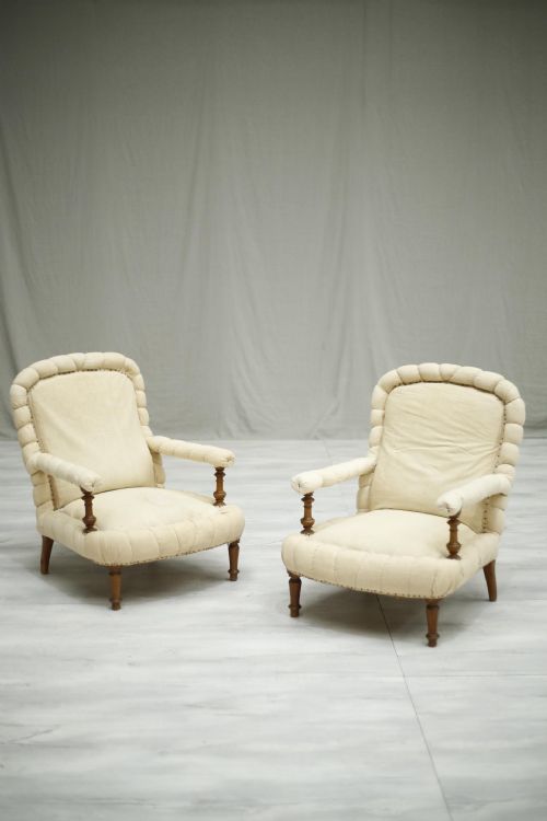 Pair of Antique 19th Century French Pie Crust Open Armchairs