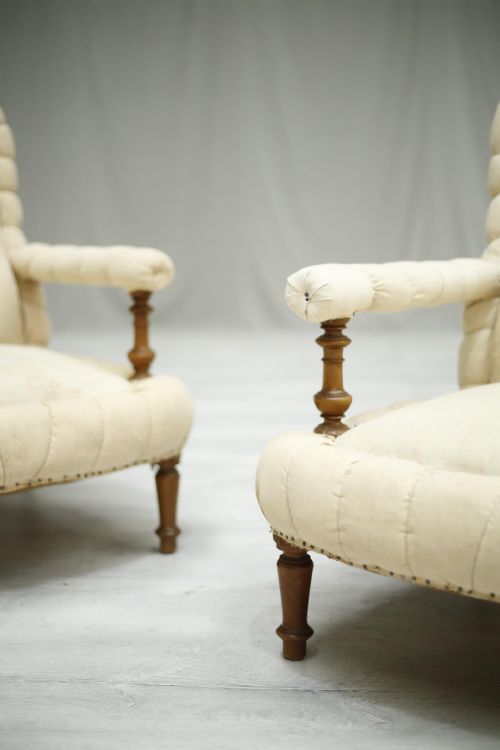fig 1. Pair of Antique 19th century French pie crust open armchairs