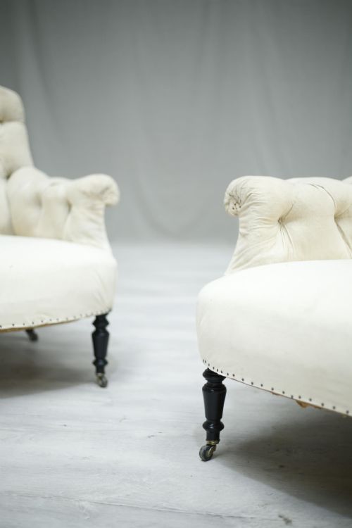 fig 1. Pair of Antique French Napoleon III curved buttoned back armchairs