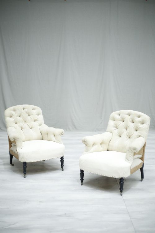Pair of Antique Napoleon III Curved Back Armchairs No2