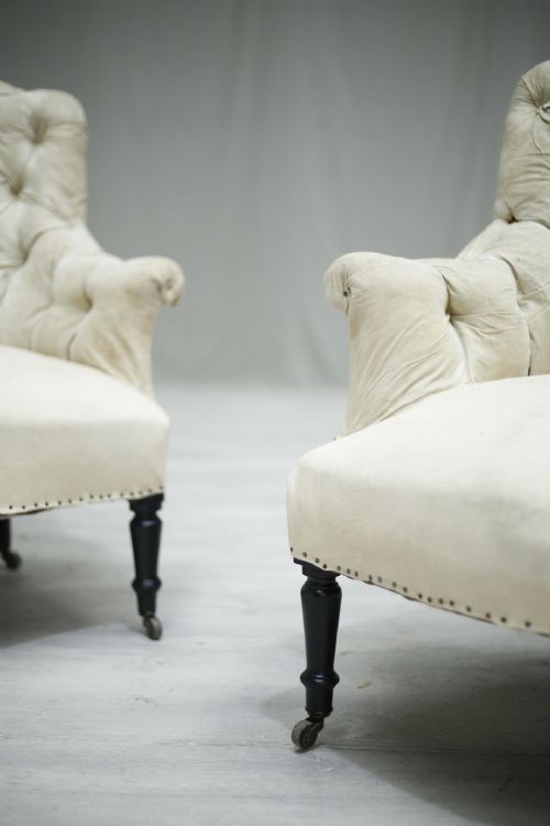fig 1. Pair of Antique Napoleon III buttoned shield back armchairs
