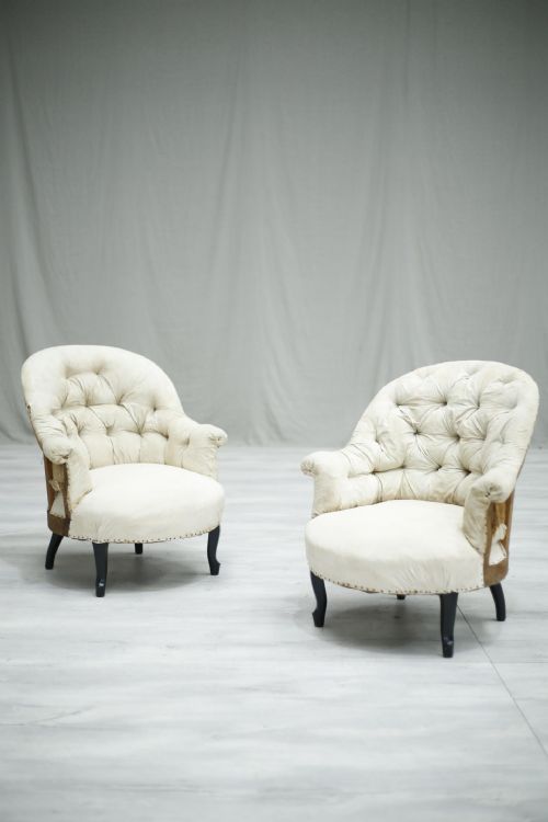Pair of Antique Napoleon III Buttoned Back Tub Chairs