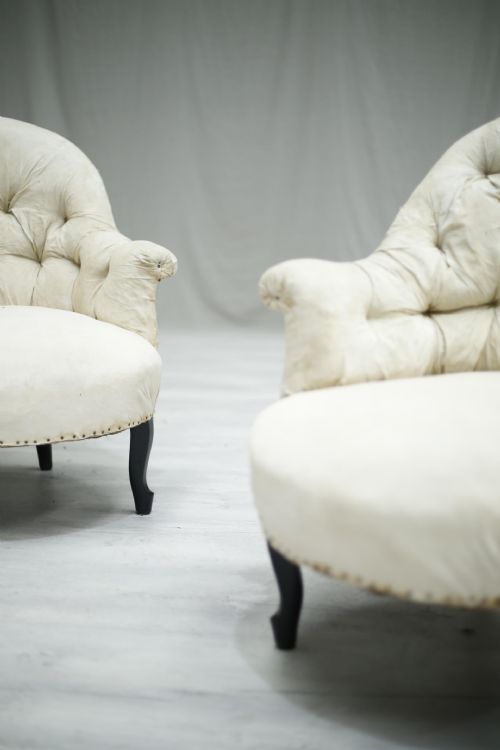 fig 1. Pair of Antique Napoleon III buttoned back tub chairs
